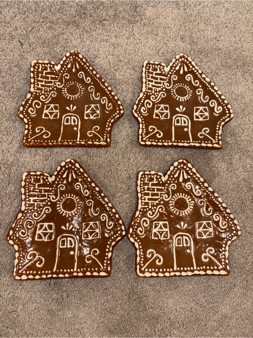 Pottery Barn Brown and White Gingerbread House dessert plates